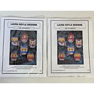 Laura Doyle Designs D251 12 Christmas Owls Counted Cross Stitch Ornaments NEW